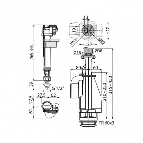 купить Выпускной комплект AlcaPlast с двойной кнопкой, SA08ASK 1/2" CHROM - производитель AlcaPlast