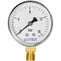Манометр радиальный STOUT корпус Dn 63 мм 1/4 , 0...16 бар, кл.2.5, SIM-1010-631608