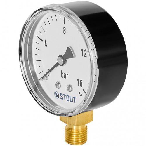 купить Манометр радиальный STOUT корпус Dn 63 мм 1/4 , 0...16 бар, кл.2.5, SIM-1010-631608 - производитель STOUT
