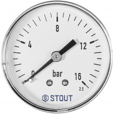 Манометр аксиальный STOUT корпус Dn 50 мм 1/4 , 0...16 бар, кл.2.5, SIM-1009-501608