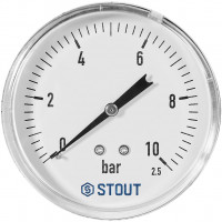 Манометр аксиальный STOUT корпус Dn 80 мм 1/2 , 0...10 бар, кл.2.5, SIM-1009-801015