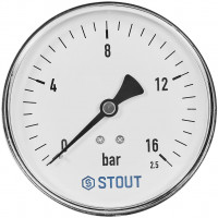 Манометр аксиальный STOUT корпус Dn 100 мм 1/2 , 0...16 бар, кл.2.5, SIM-1009-101615