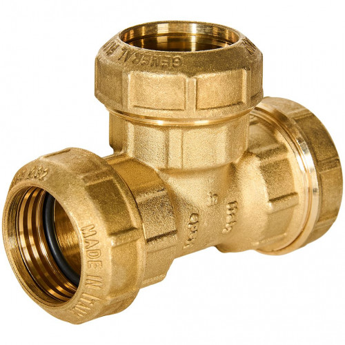 купить Тройник STOUT 32х32х32 компрессионный латунный для труб ПНД, SFH-0004-323232 - производитель STOUT