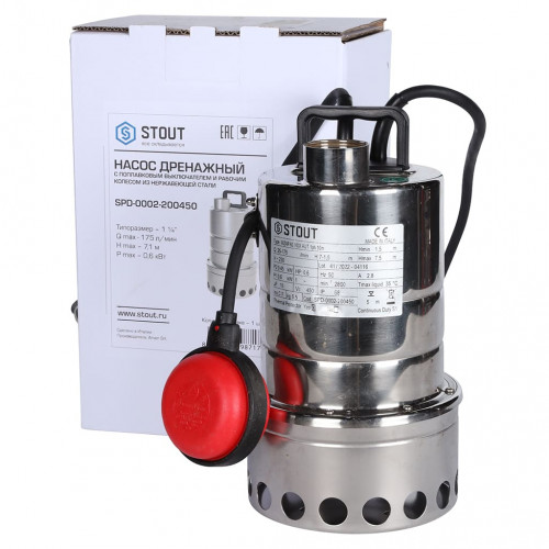 купить Насос дренажный STOUT с поплавком, кабель 10 м, 230V, Q=175 л/мин, H=7,5 м, SPD-0002-200450 - производитель STOUT