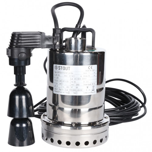 купить Насос дренажный STOUT с вертикальным поплавком, кабель 10 м, 230V, Q=150 л/мин, H=8 м, SPD-0003-200250 - производитель STOUT