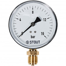 Манометр радиальный STOUT корпус Dn 100 мм 1/2 , 0...16 бар, кл.2.5, SIM-1010-101615