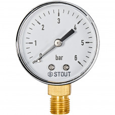Манометр радиальный STOUT корпус Dn 50 мм 1/4  , 0...6 бар, кл.2.5, SIM-1010-500608