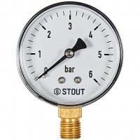 Манометр радиальный STOUT корпус Dn 63 мм 1/4 , 0...6 бар, кл.2.5, SIM-1010-630608
