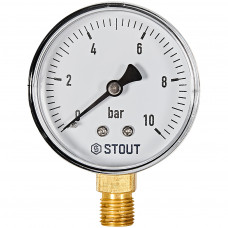 Манометр радиальный STOUT корпус Dn 63 мм 1/4 , 0...10 бар, кл.2.5, SIM-1010-631008